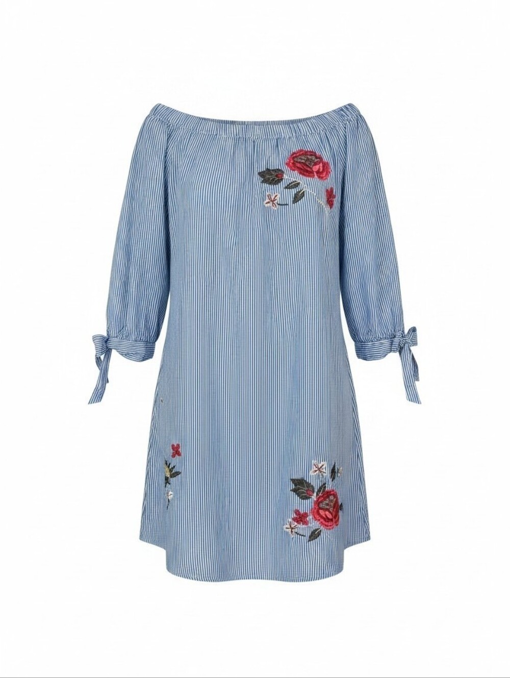 Cardalite Petite Embroidered Stripe Off Shoulder Cotton Dress Size PXL